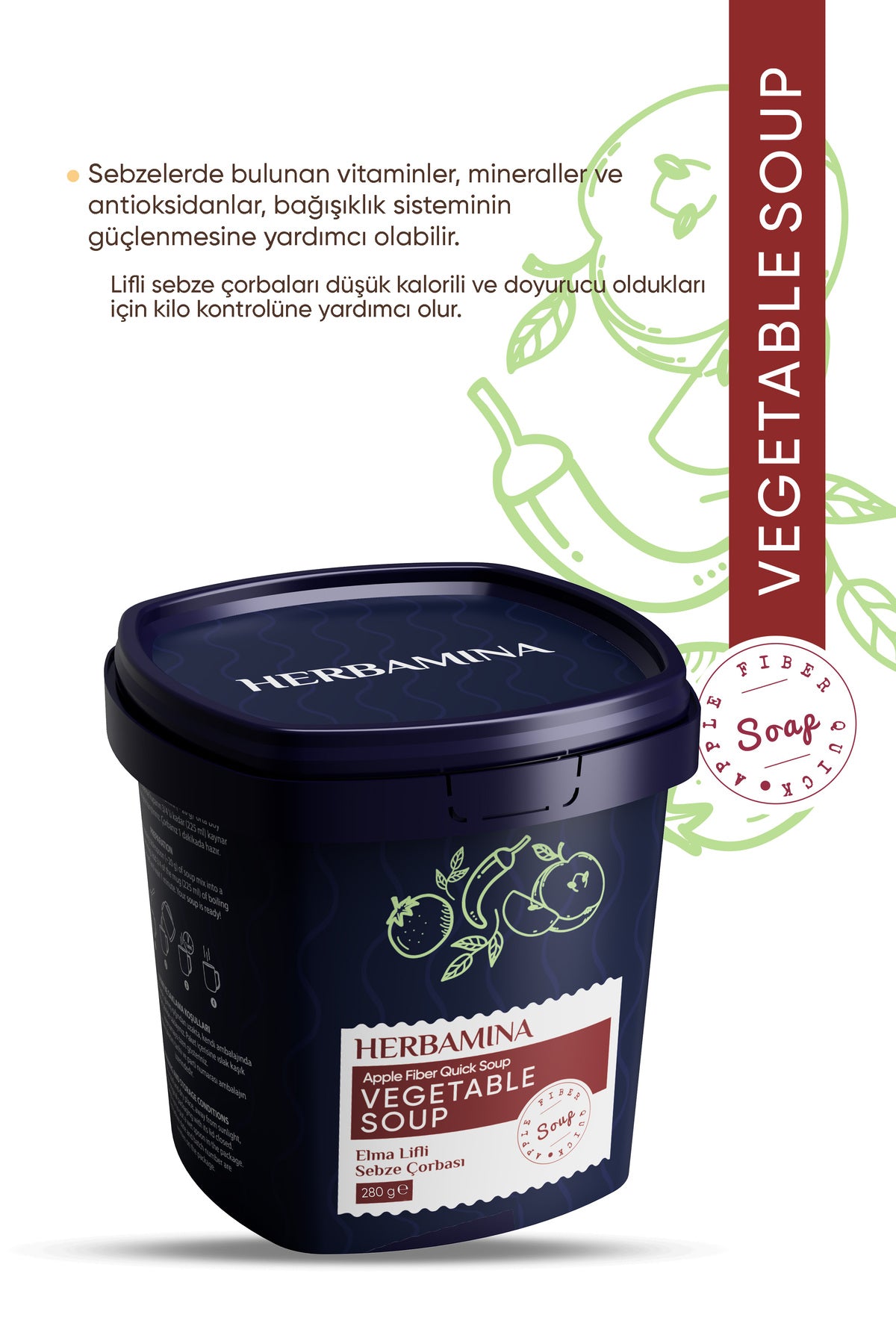 Herbamina Apple Fiber Vegetable Soup is a practical and nourishing quick soup blend designed for balanced daily meals.
