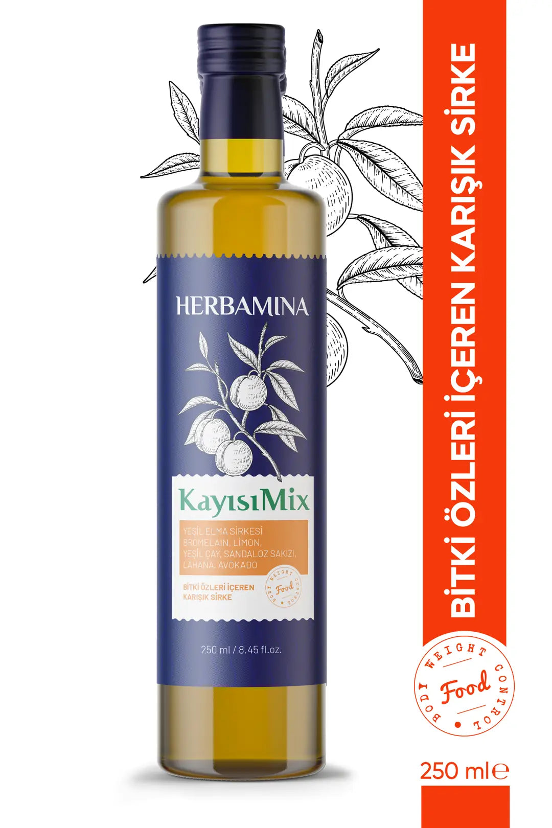 Herbamina Apricot Mix Vinegar combines the natural sharpness of green apple vinegar with a refreshing fruit blend for a balanced, drinkable formula.