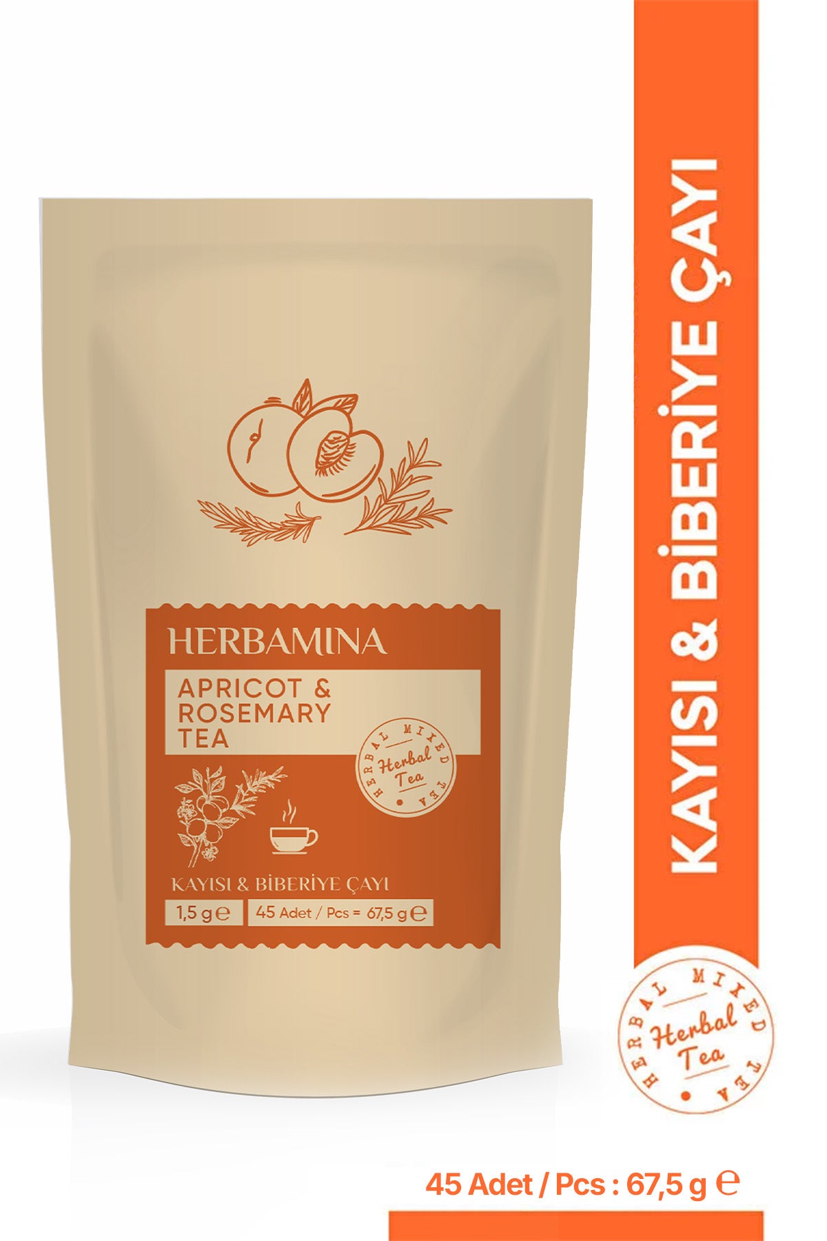 Herbamina Apricot & Rosemary Herbal Tea brings together the gentle sweetness of apricot with the fresh, aromatic notes of rosemary in a perfectly balanced herbal infusion.