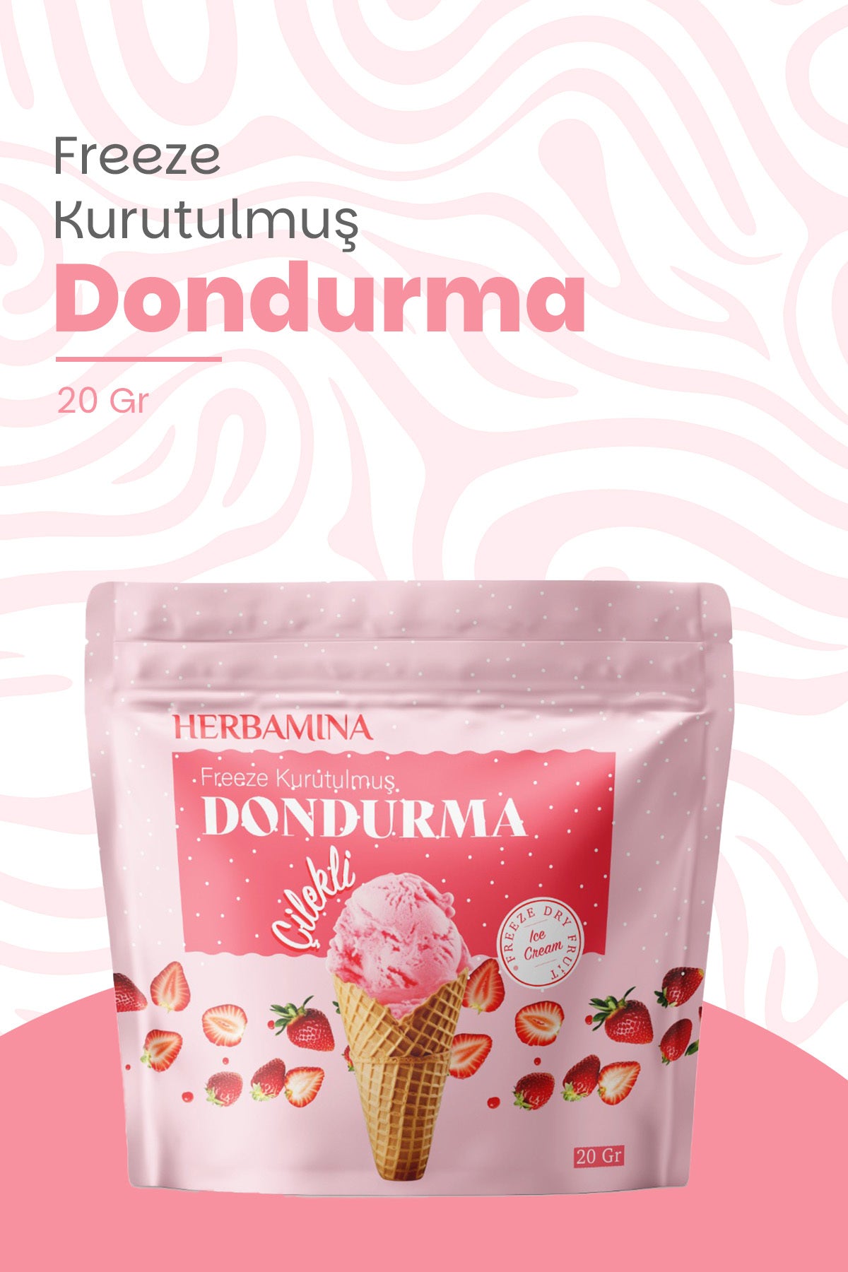 Enjoy the fun and flavor of Herbamina Freeze Dried Strawberry Ice Cream, a unique Turkish treat made in Türkiye.