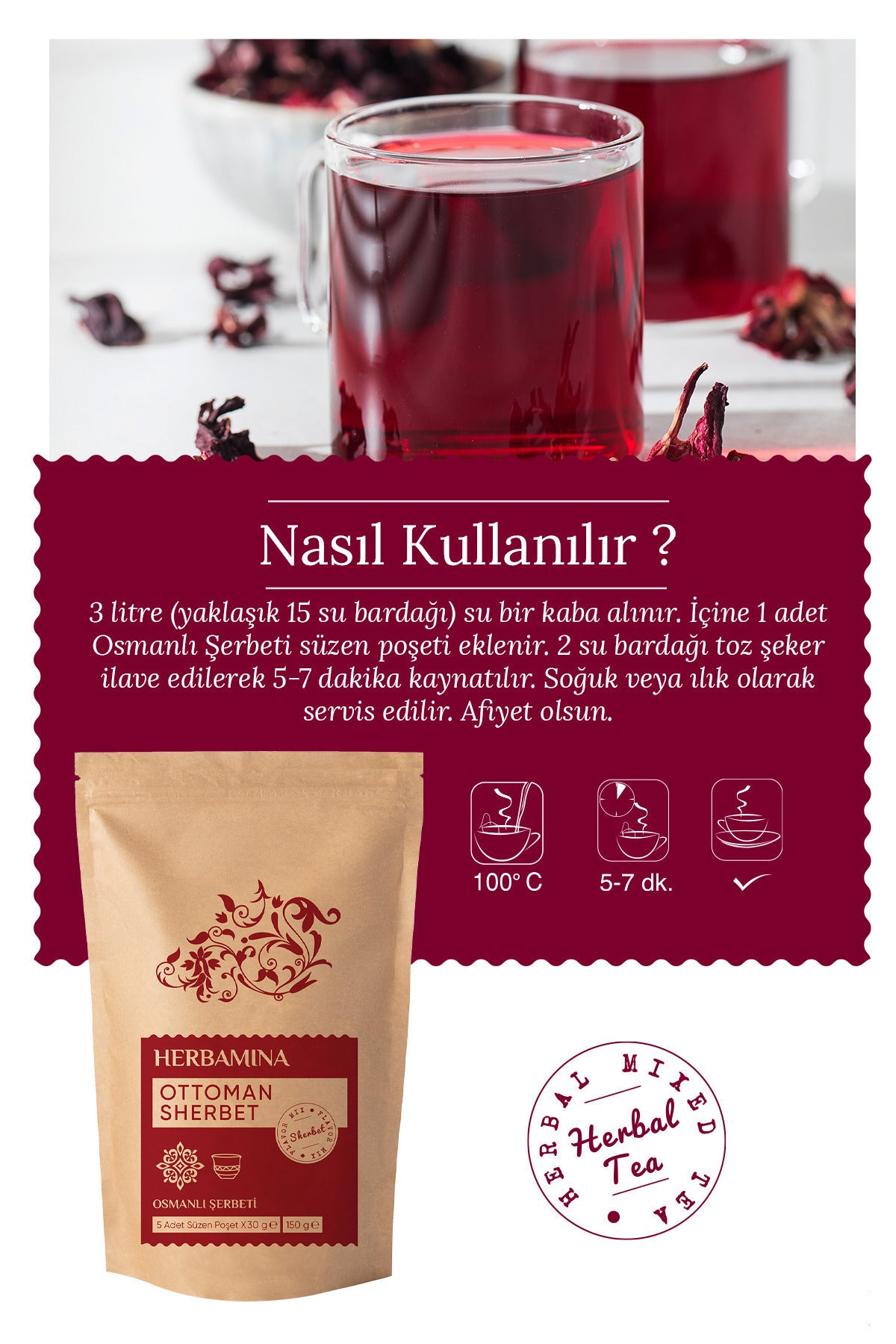 Herbamina Ottoman Sherbet Herbal Tea brings the timeless flavors of traditional Ottoman sherbet into a convenient tea bag format.