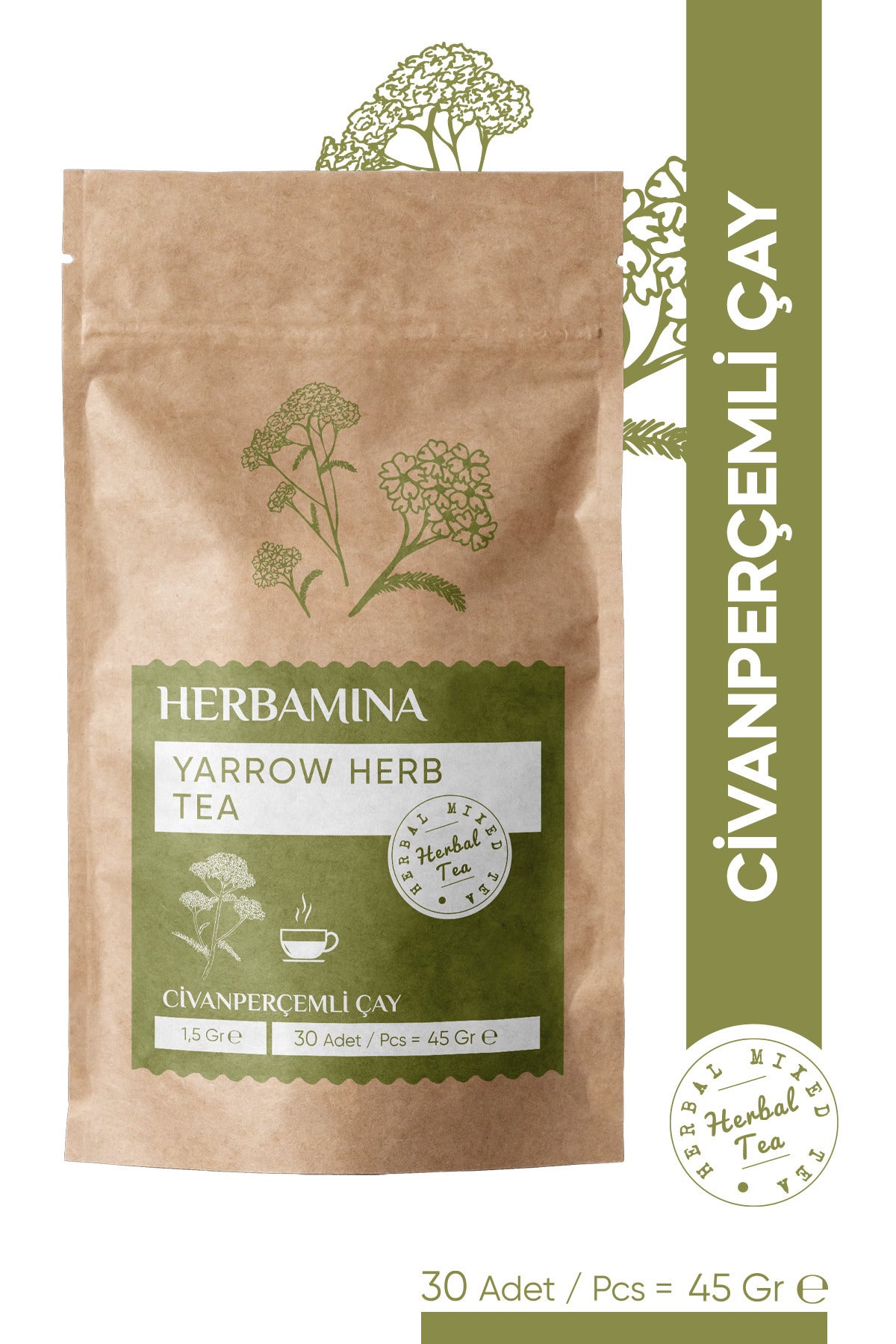 Herbamina Yarrow Herbal Tea Blend – Mixed Botanical Infusion, brings together time-honored Anatolian herbs traditionally valued for their soothing and balancing properties.