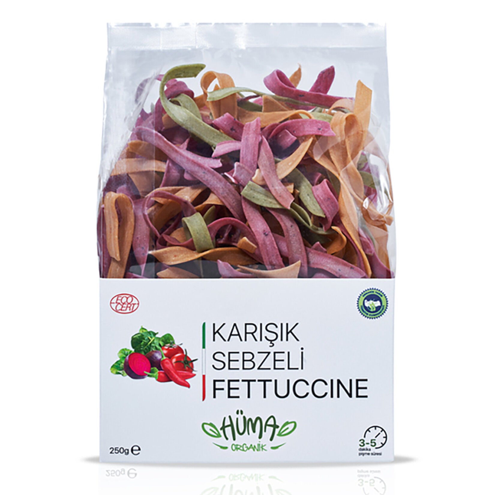 Bring vibrant color and wholesome flavor to your meals with Hüma Organik Mixed Vegetable Fettuccine.