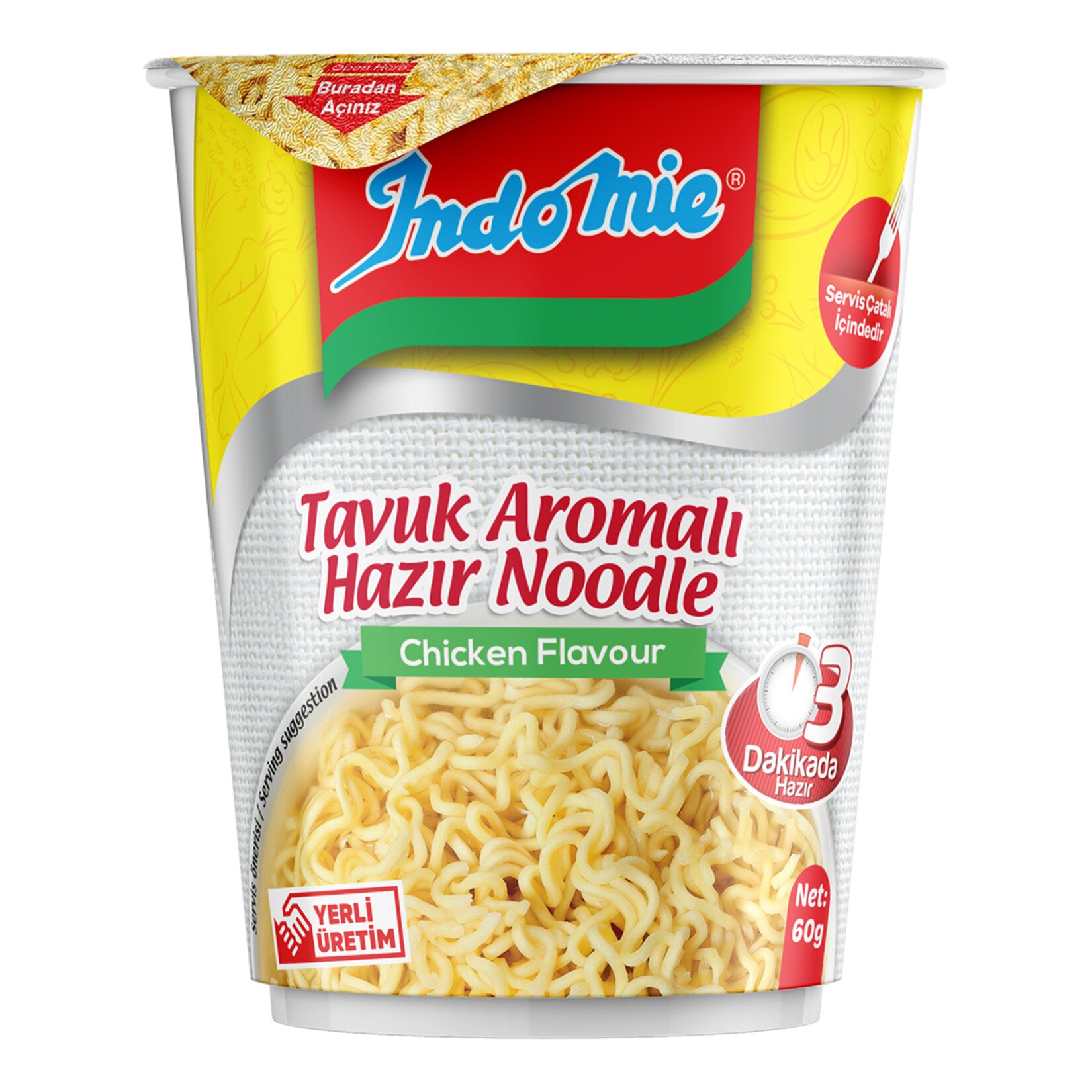 Indomie Chicken Flavor Instant Noodle Cup offers a quick and satisfying meal with its savory chicken seasoning and springy noodles.