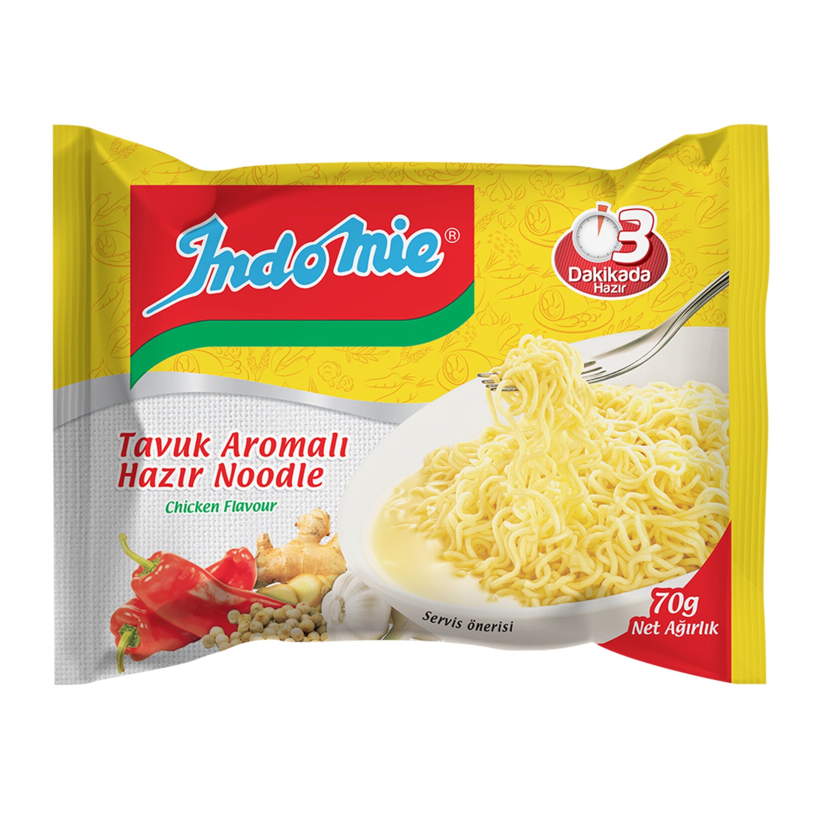 Indomie Chicken Noodle brings the delicious taste of savory chicken-flavored instant noodles straight from Türkiye to your kitchen.