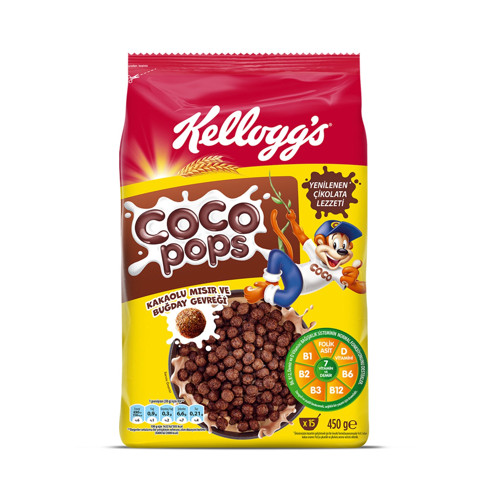 Start your morning with the rich chocolatey taste of Kellogg's Coco Pops Chocolate Corn and Wheat Cereal.