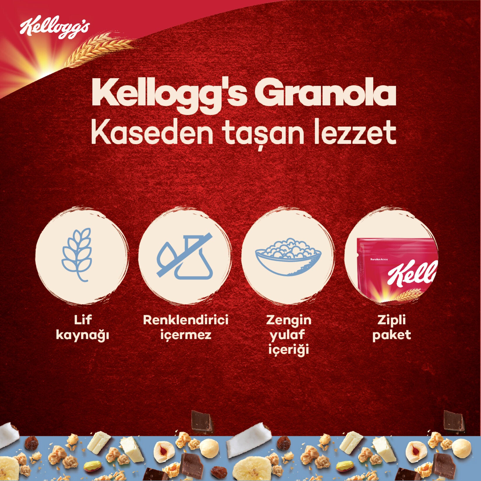 Start your day with the delicious crunch of Kellogg's Granola Mixed Fruit.