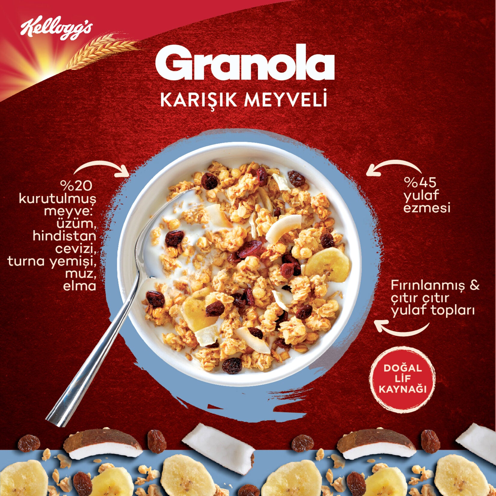 Start your morning with the balanced crunch of Kellogg's Granola Mixed Fruit.
