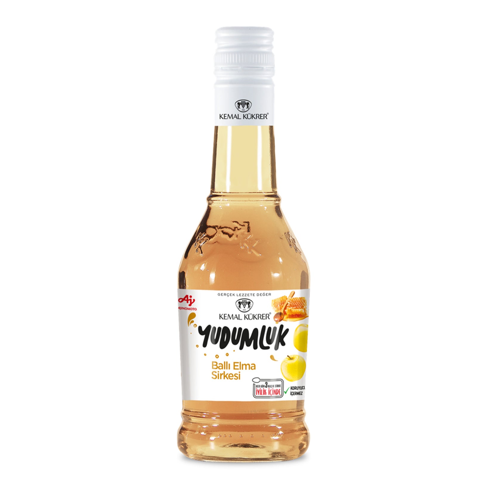 Kemal Kükrer Yudumluk Ballı Elma Sirkesi brings together the crisp taste of apple cider vinegar with the natural sweetness of flower honey.