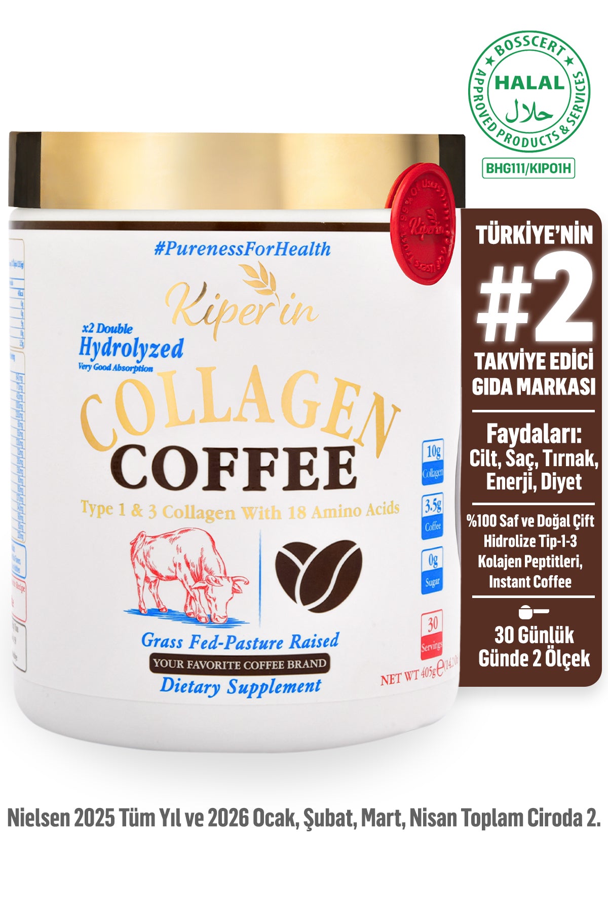 Kiperin Coffee Collagen Powder combines high-quality Type I and Type III Hydrolyzed Collagen Peptides with the natural aroma of coffee for a practical daily routine.