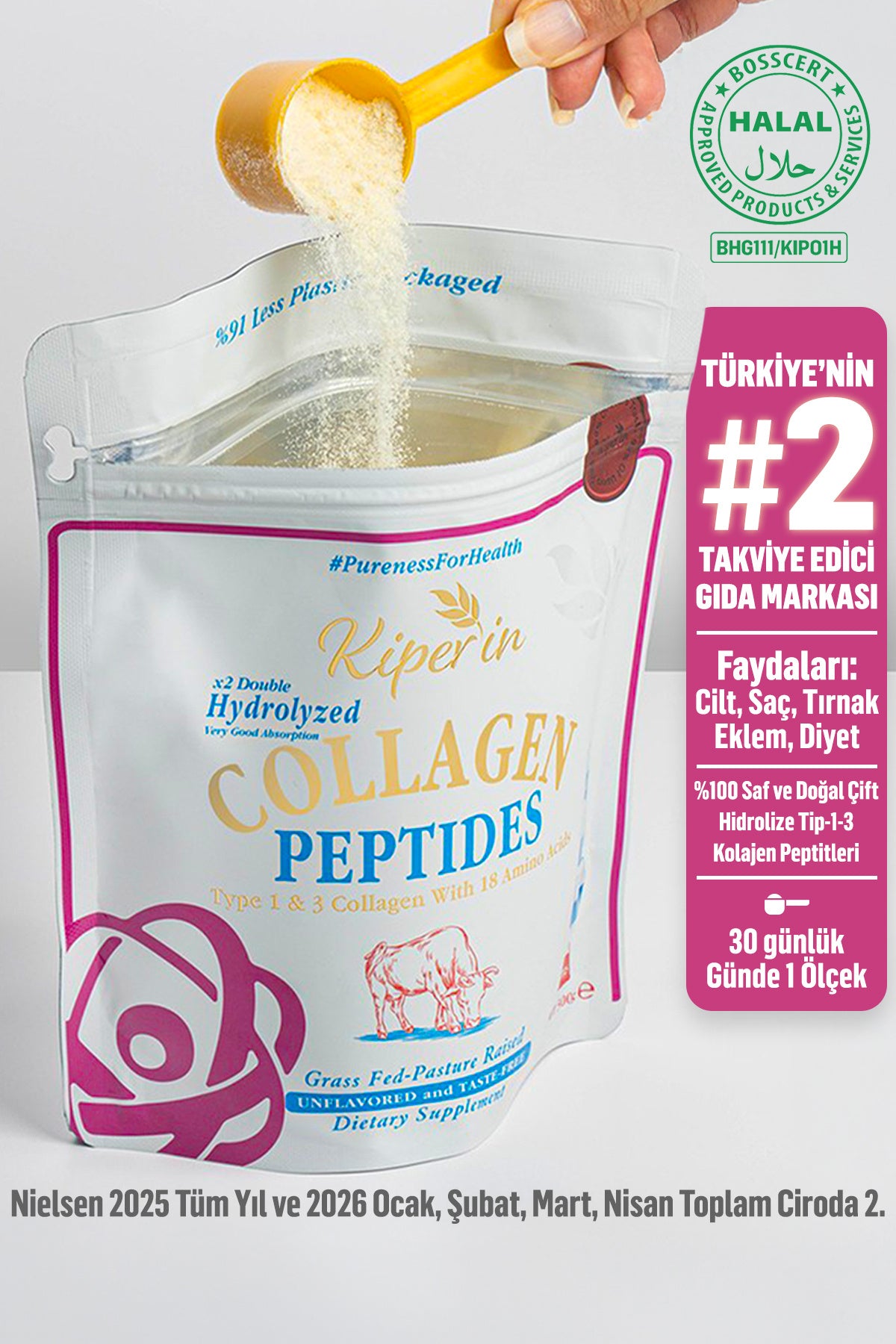 Kiperin Double Hydrolyzed Collagen Peptides is a premium bovine collagen powder formulated with advanced double hydrolysis technology to provide highly bioactive, small-molecule collagen peptides.