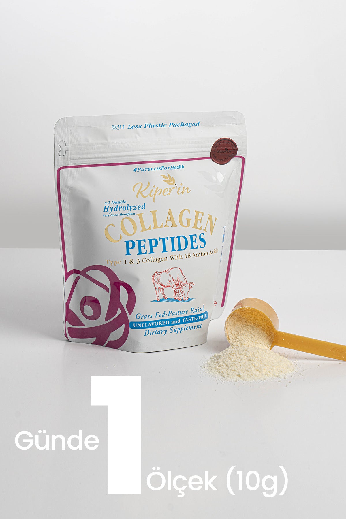 Kiperin Double Hydrolyzed Collagen Peptides is a premium bovine collagen powder formulated with advanced double hydrolysis technology to provide highly bioactive, small-molecule collagen peptides.