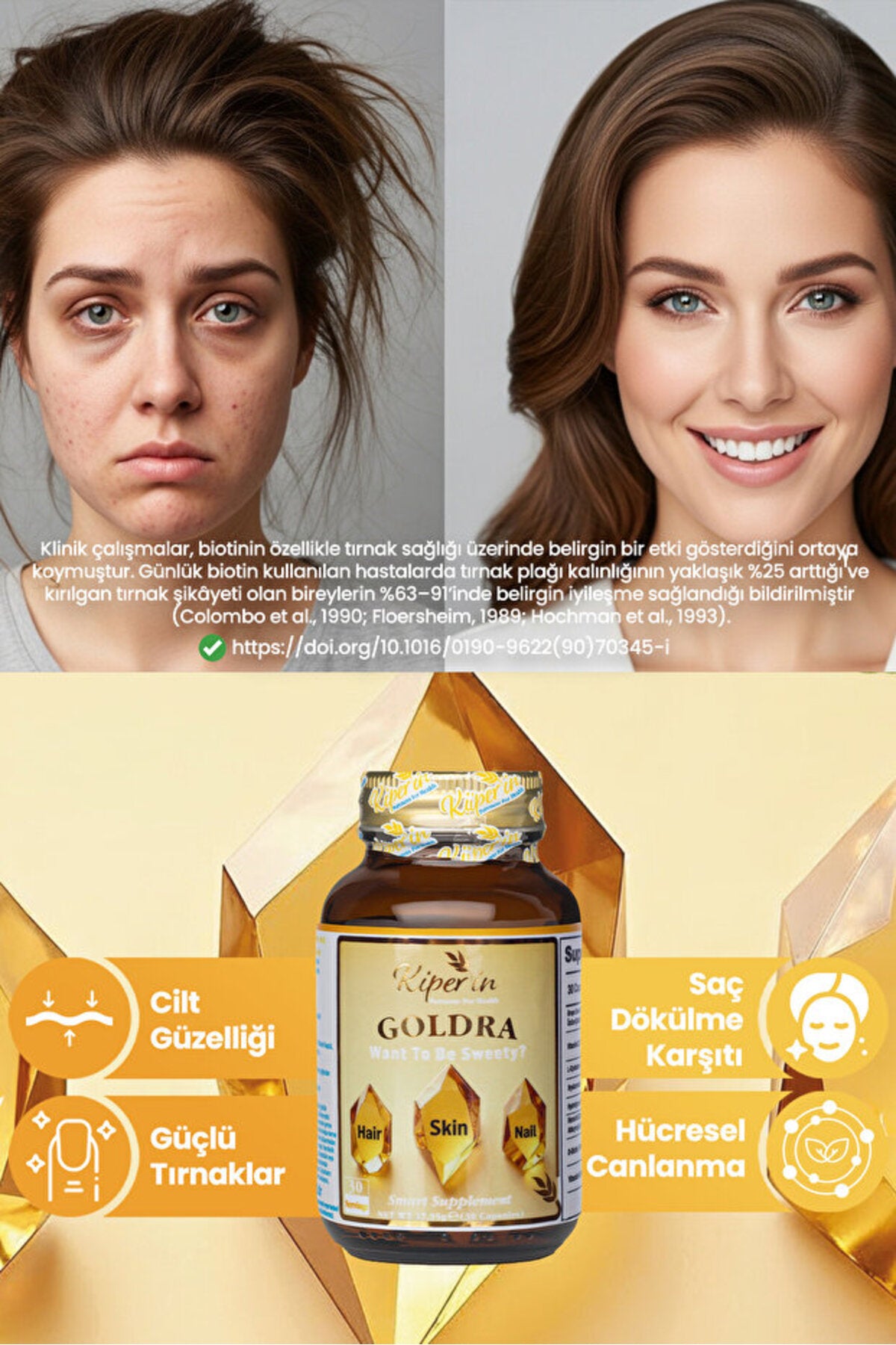 Kiperin Goldra is a thoughtfully formulated beauty support supplement designed to help maintain healthy skin, hair, and nails.
