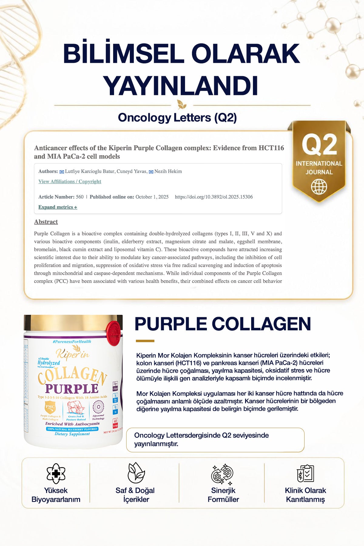 Kiperin Multi Collagen Peptides Powder is a liposomal dietary supplement formulated with 100% pure and natural purple multi-type collagen peptides.