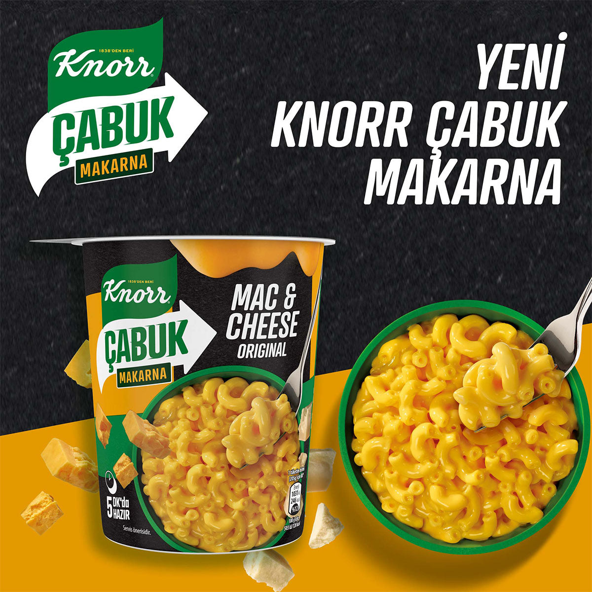Knorr Cabuk Mac and Cheese Cup Pasta brings the iconic American comfort food to your table in just 5 minutes.