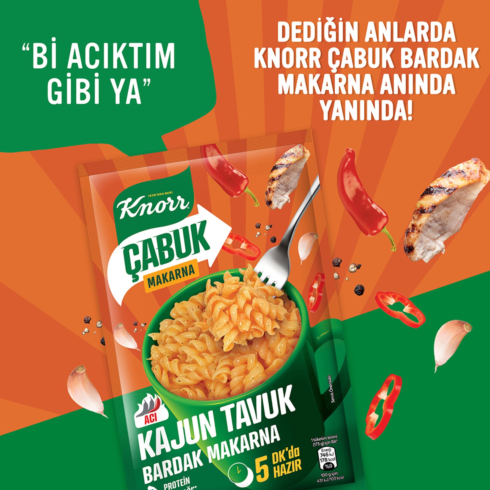 Enjoy the bold, savory flavors of Knorr Cajun Chicken Cup Pasta, a quick and delicious meal option inspired by Türkiye’s favorite instant pasta cups.