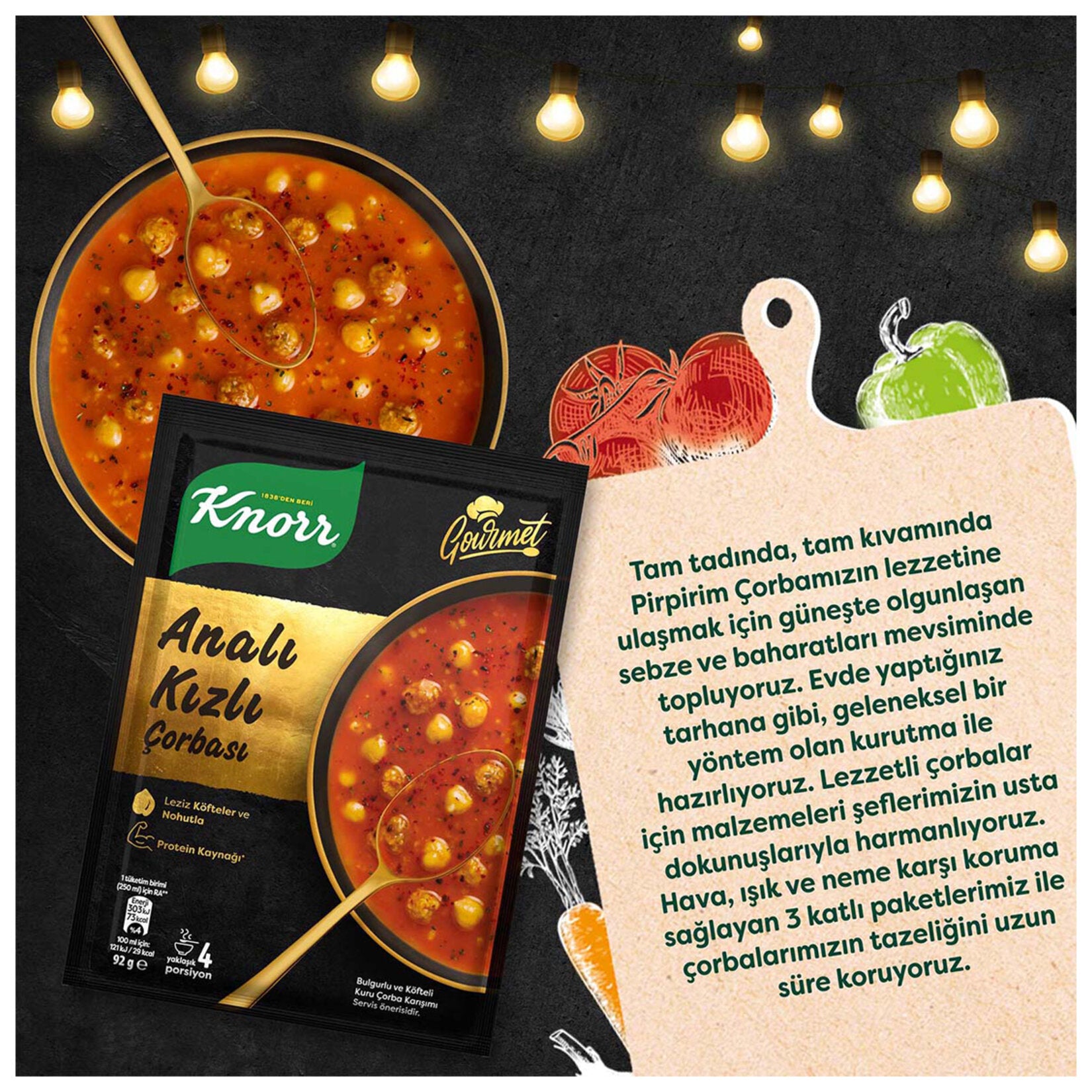Bring the rich flavors of Turkish home-style cuisine to your table with Knorr Gourmet Anali Kizli Soup.