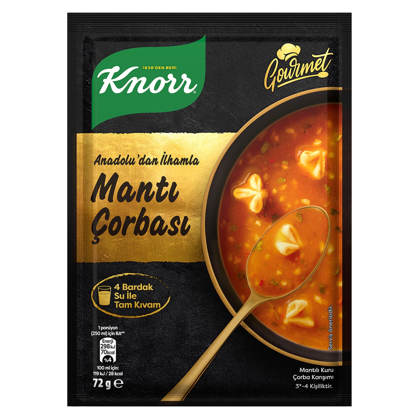 Knorr Manti Soup Gourmet brings the comforting taste of traditional Turkish manti into a convenient instant soup format.