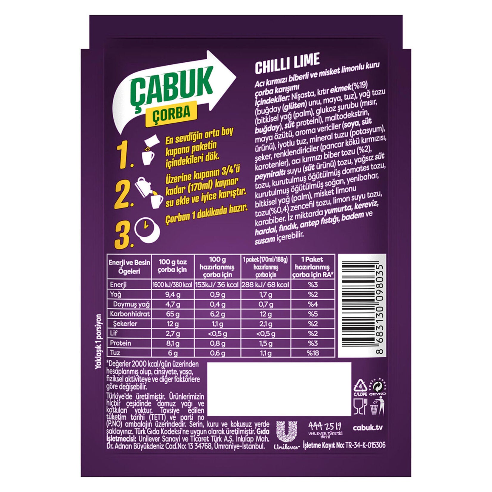 Knorr Cabuk Corba Twist Chilli Lime Instant Soup brings a bold fusion of spicy red pepper and refreshing lime to your cup in minutes.
