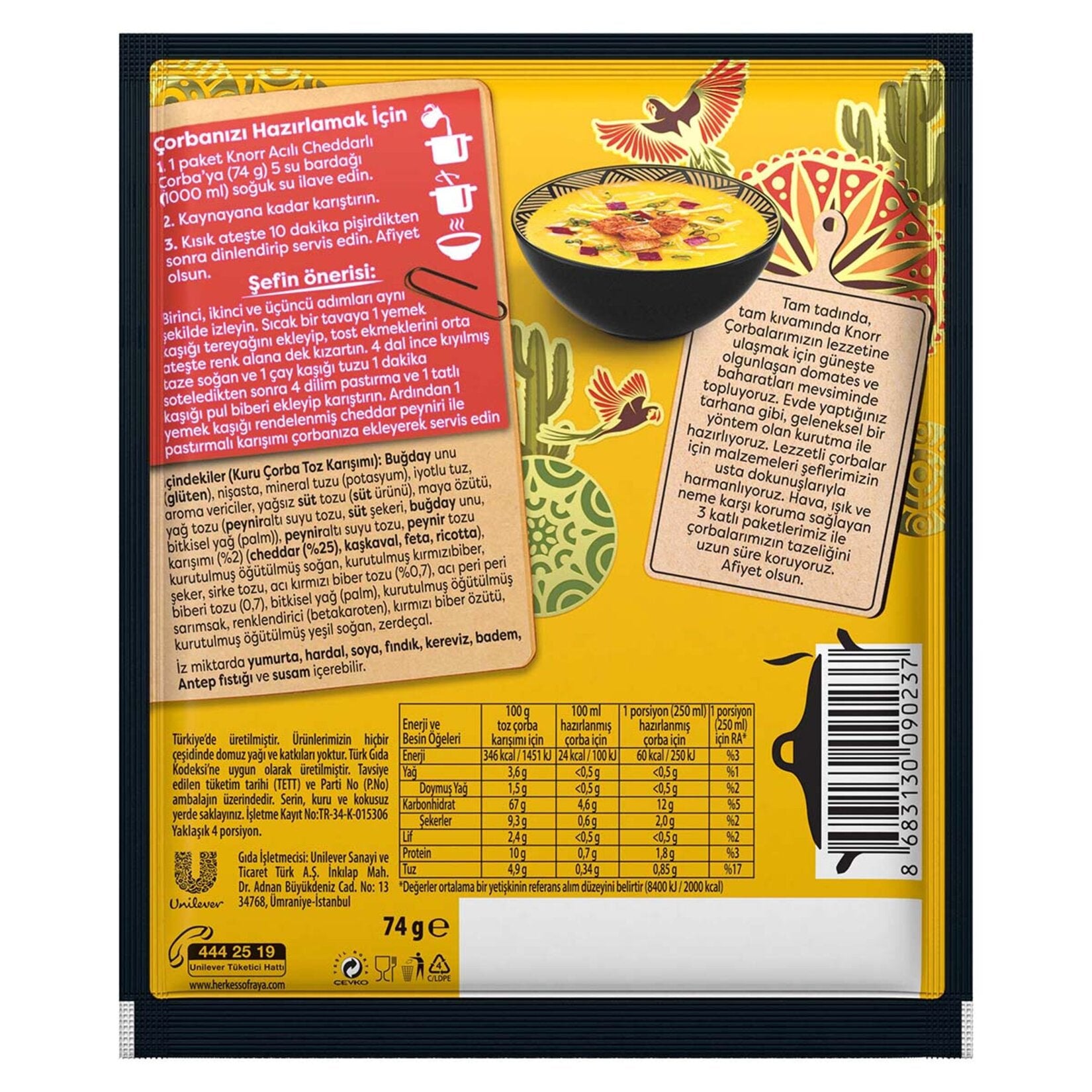 Knorr Acili Cheddarli Soup brings together creamy cheddar-style cheeses and a bold spicy kick in a practical powdered mix.
