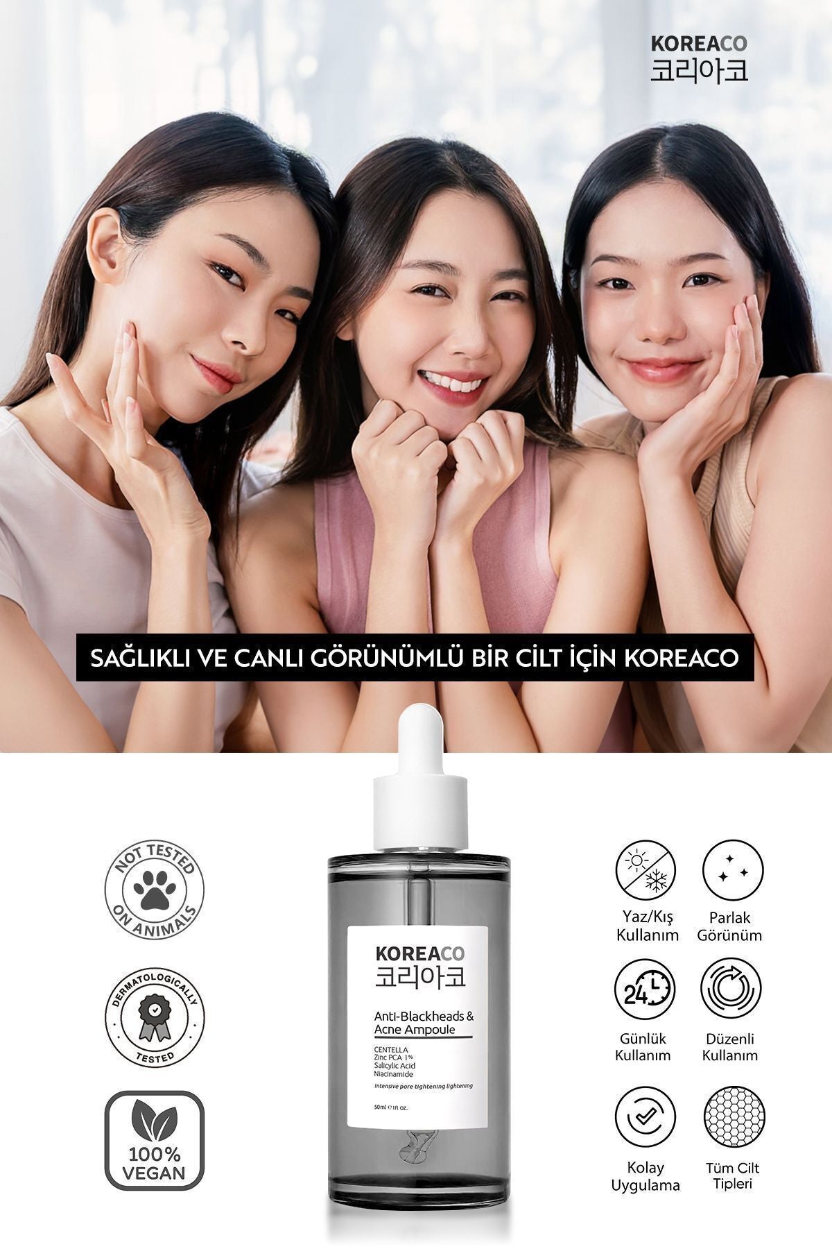 KOREACO Anti-Blackheads Acne Ampoule is a targeted skincare solution formulated to help keep pores clear and support a more balanced-looking complexion.