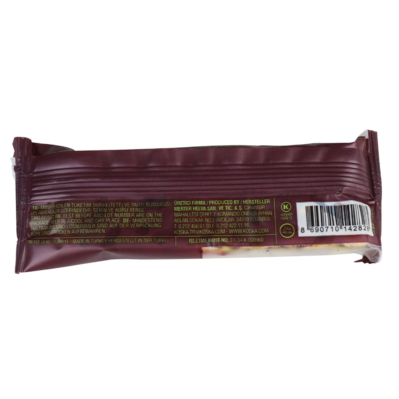 Koska Pistachio Brittle Bar is a deliciously crunchy treat made with 60% premium Antep pistachios, natural honey, and sugar.