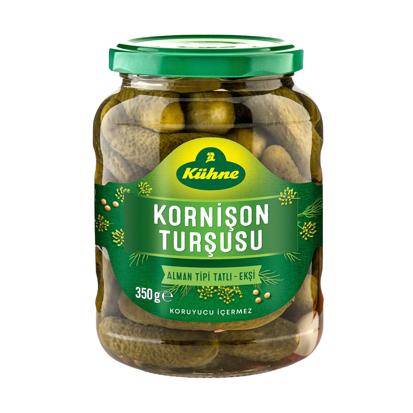 Kühne German Style Gherkin Pickles bring classic European pickle flavor to your table with their crisp texture and balanced sweet-salty brine.