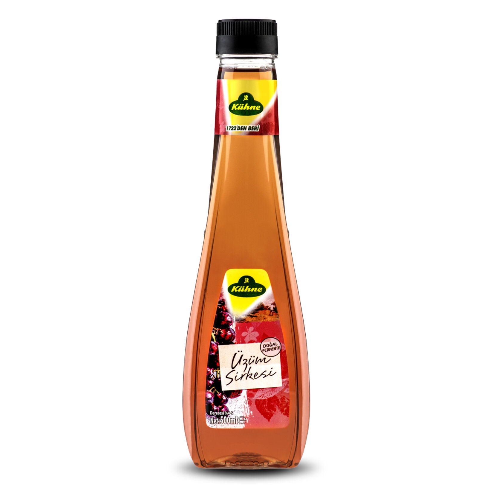 Kühne Üzüm Sirkesi is crafted through the natural fermentation of carefully selected grapes, delivering a clear, sediment-free grape vinegar with a rich and balanced aroma.