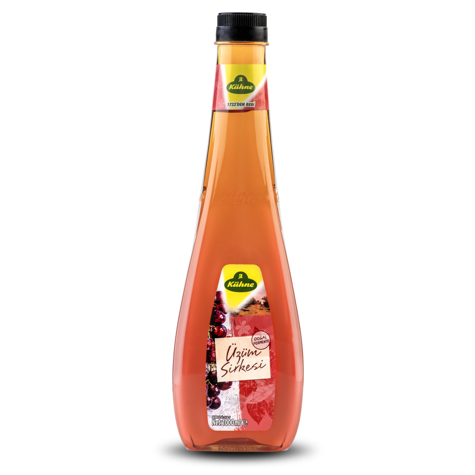 Kühne Üzüm Sirkesi is crafted through the natural fermentation of carefully selected grapes, delivering a clear, sediment-free vinegar with a rich and balanced aroma.