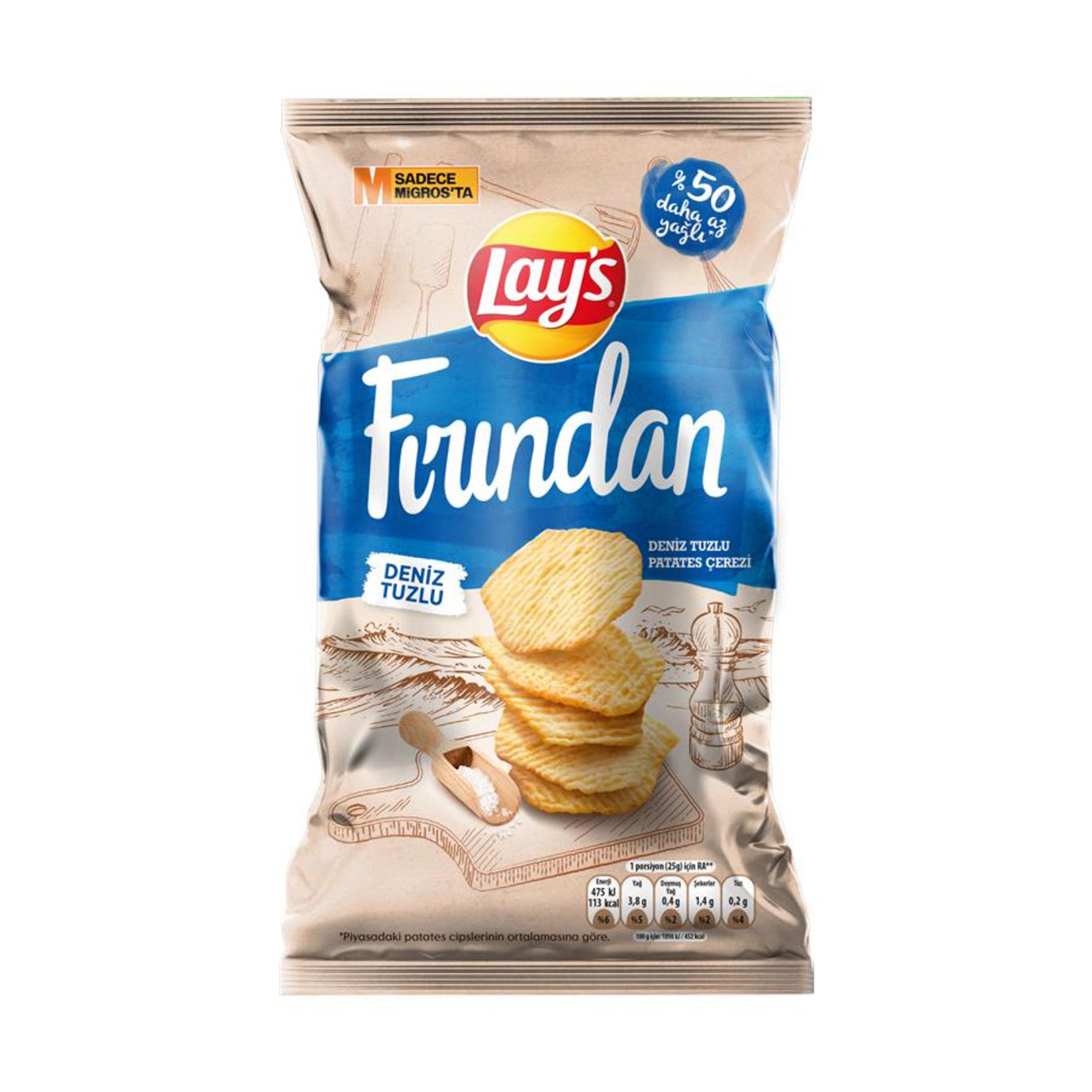 Enjoy the light, crispy texture of Lay's Firindan Deniz Tuzlu Patates Cipsi, a baked-style potato chip seasoned with just the right touch of sea salt.