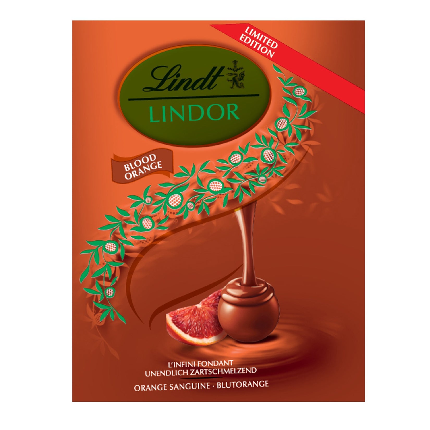 Discover the rich, citrus-infused flavor of the Lindt Blood Orange Filled 44% Milk Chocolate Bar.