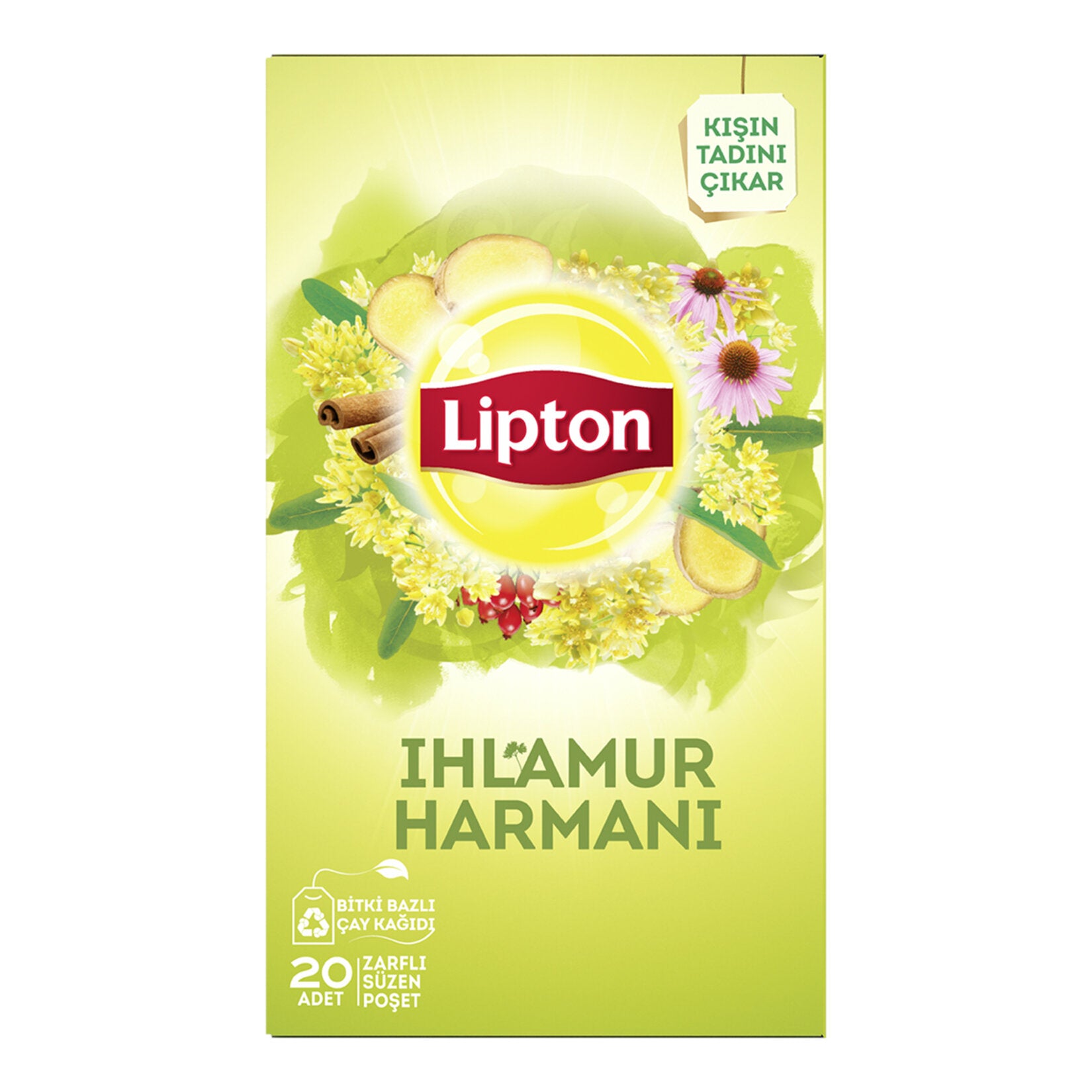 Lipton linden tea box with floral design on a white background