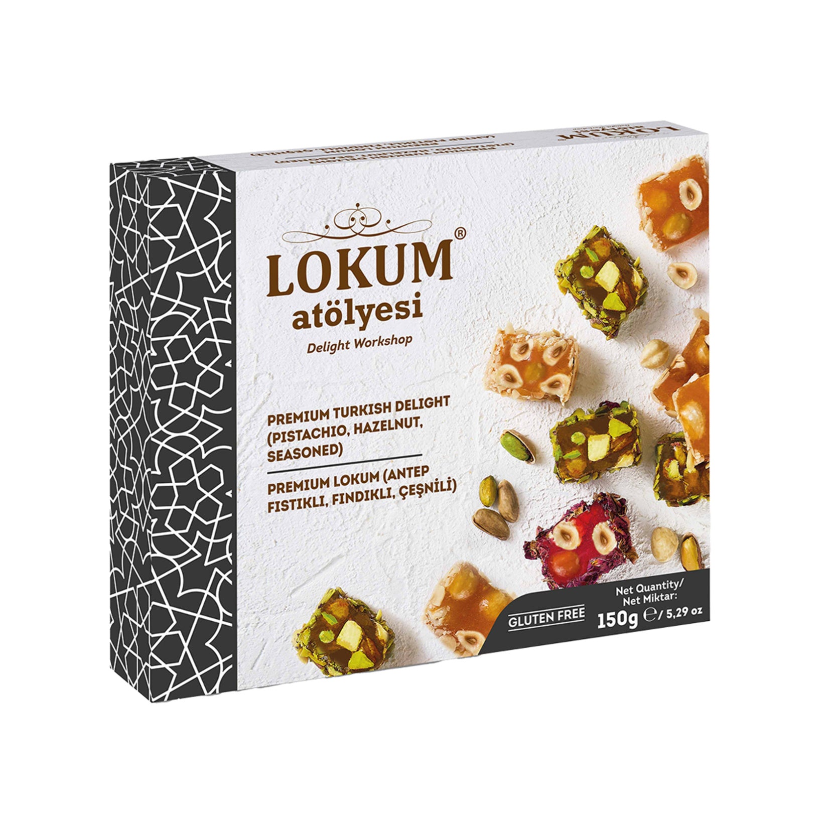 Discover the rich flavors of Lokum Atolyesi Premium Turkish Delight, a luxurious assortment crafted with premium ingredients like pistachios, hazelnuts, rose petals, and natural fruit flavors.