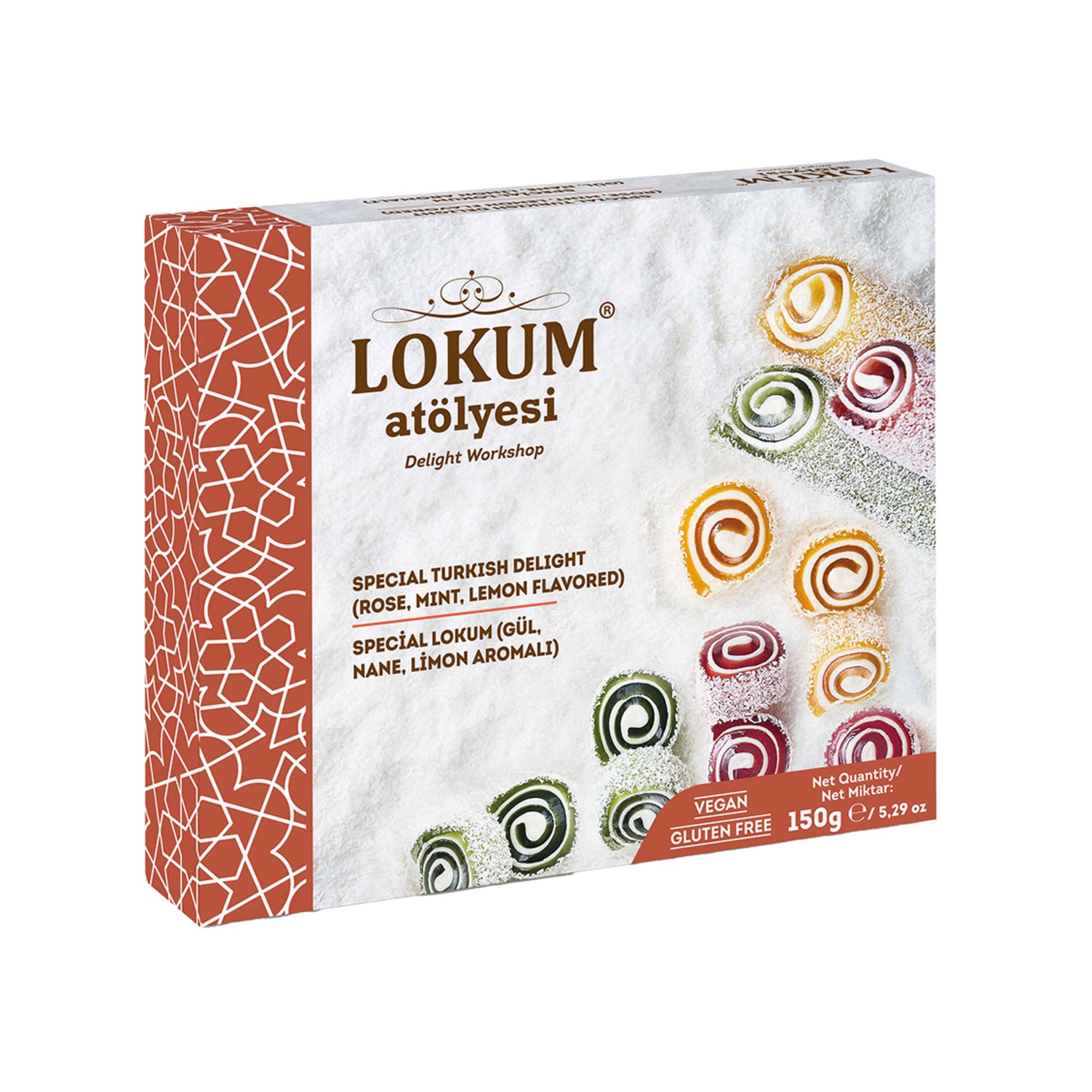Discover the refreshing blend of floral and citrus flavors with Lokum Atolyesi Rose Mint Lemon Turkish Delight.