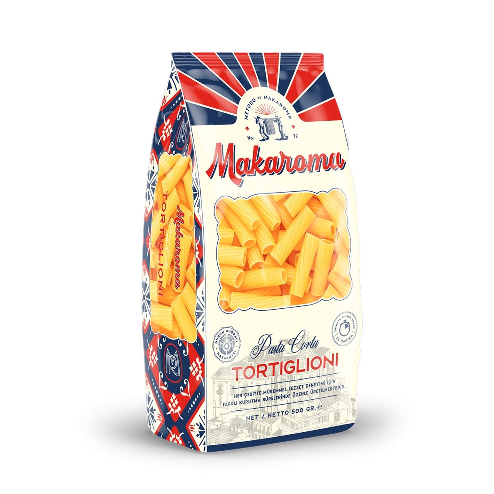 Makaroma Tortiglioni Pasta brings the traditional taste of Türkiye to your kitchen with its thick-cut texture and high-quality durum wheat semolina.