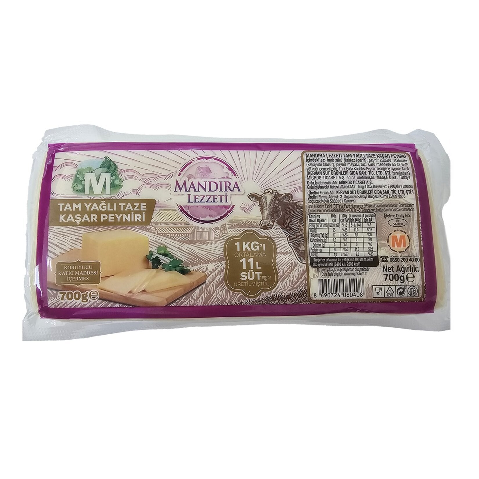 Mandıra Lezzeti Tam Yağlı Taze Kaşar Peyniri is a classic Turkish-style fresh kashar cheese made from high-quality cow’s milk.