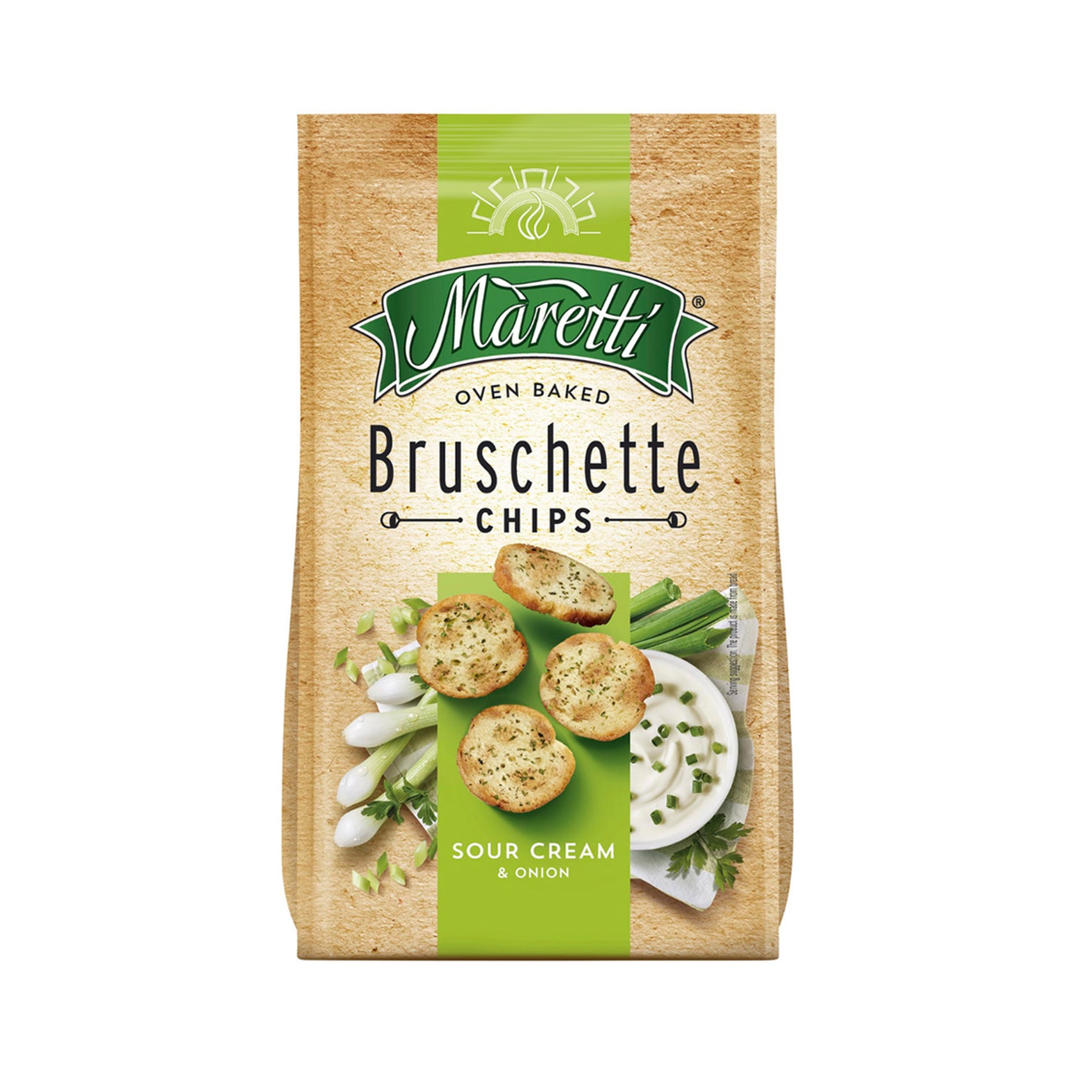 Maretti Bruschette Sour Dry Onion Flavored Toasted Bread delivers a bold, tangy onion taste in every crispy bite.