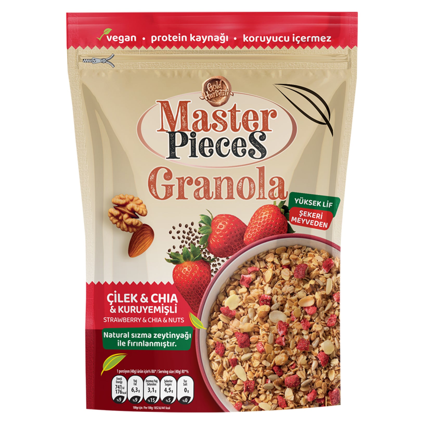 Start your morning with the balanced crunch of Master Pieces Granola Strawberry Chia.