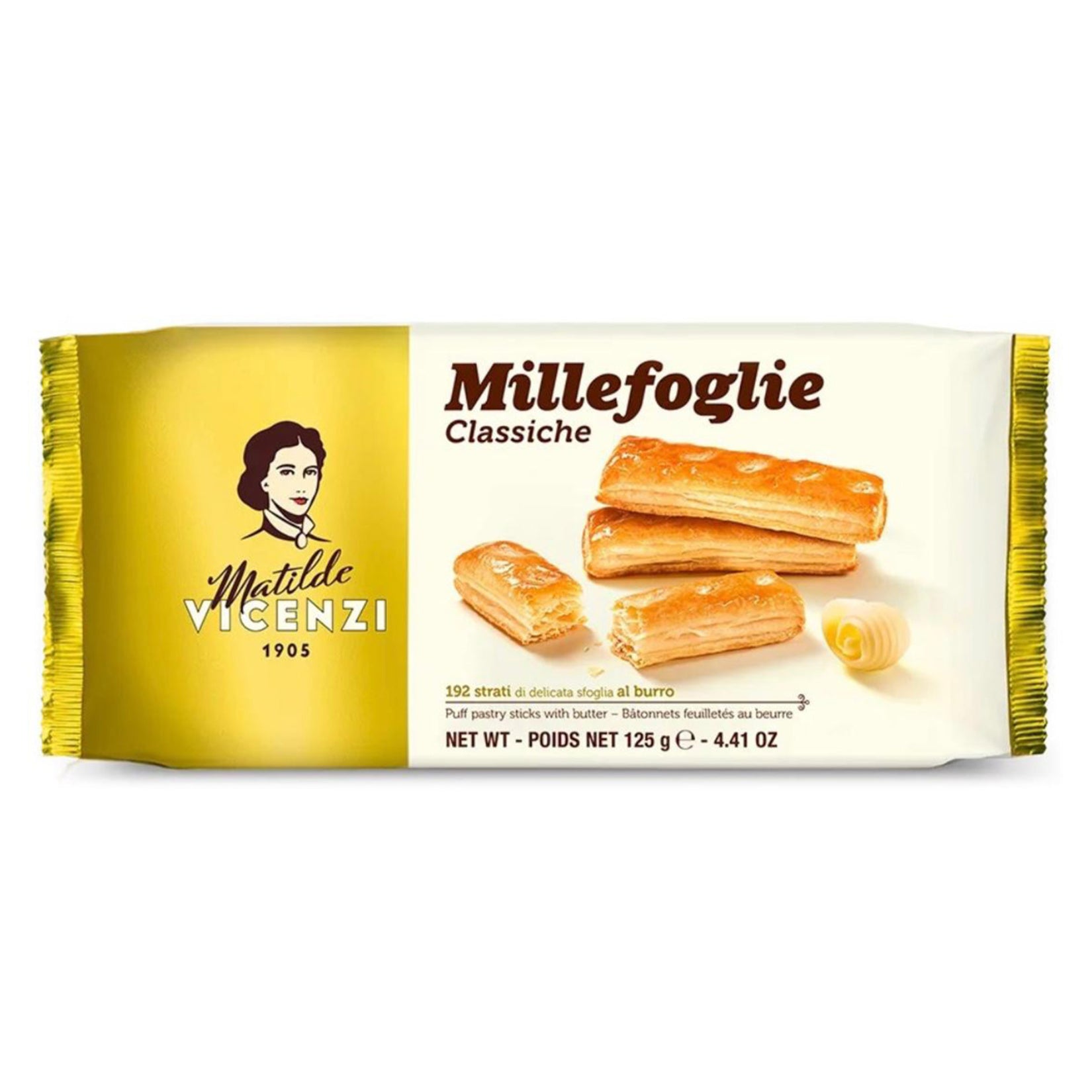 Experience the delicate crunch and rich flavor of Matilde Vicenzi Puff Pastry Sticks with Butter.