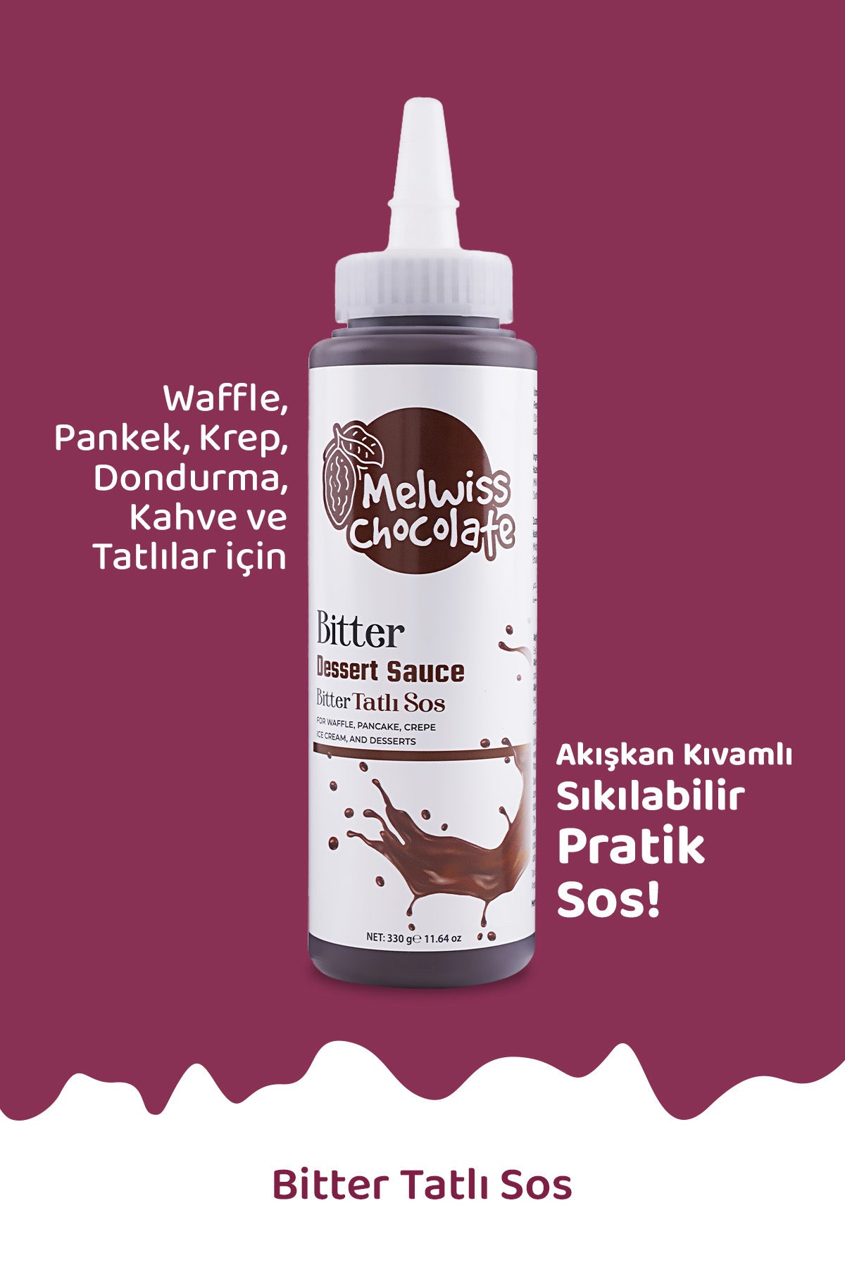 Meet your new favorite dessert topping: Melwiss Chocolate Dark Sweet Sauce.