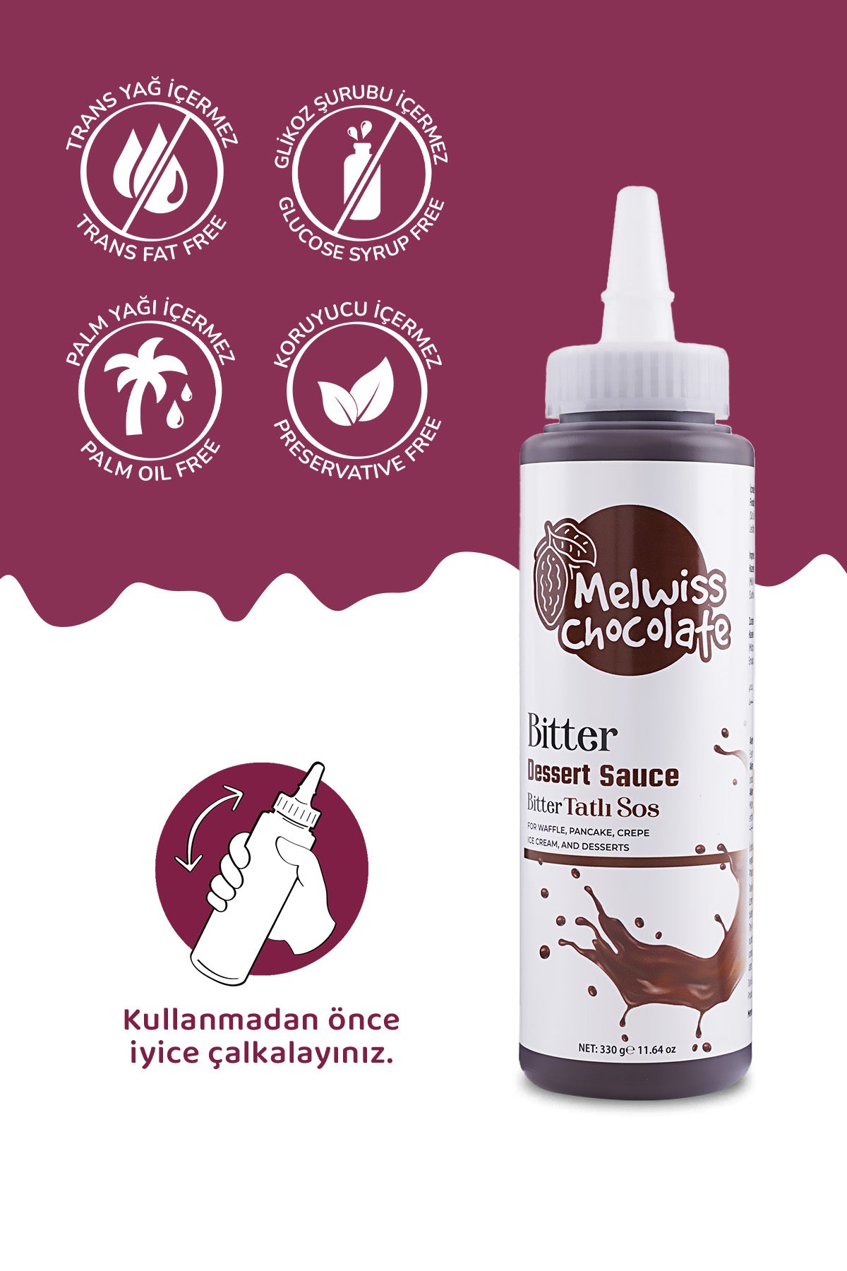 Meet your new favorite dessert topping: Melwiss Chocolate Dark Sweet Sauce.