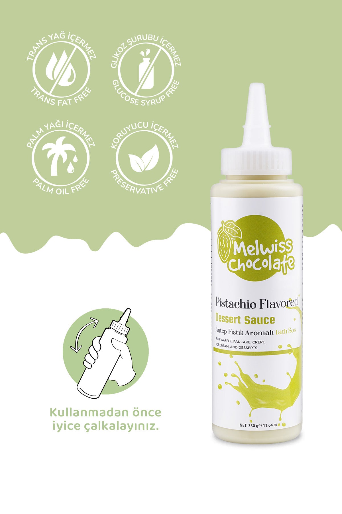 Meet your new dessert favorite: Melwiss Chocolate Pistachio Flavored Sweet Sauce.