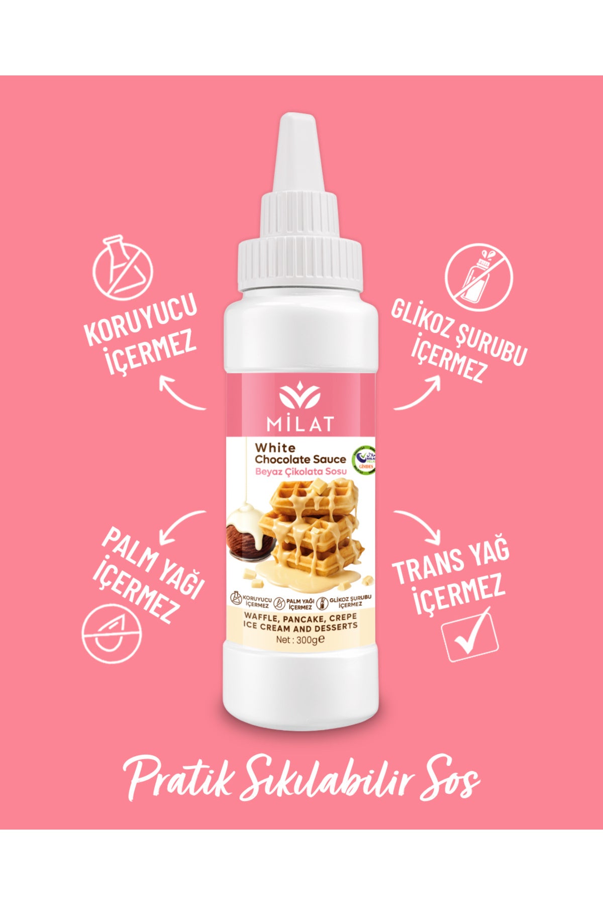 Milat White Dessert Sauce (Gluten Free) is a smooth and creamy topping crafted in Türkiye using carefully selected ingredients.
