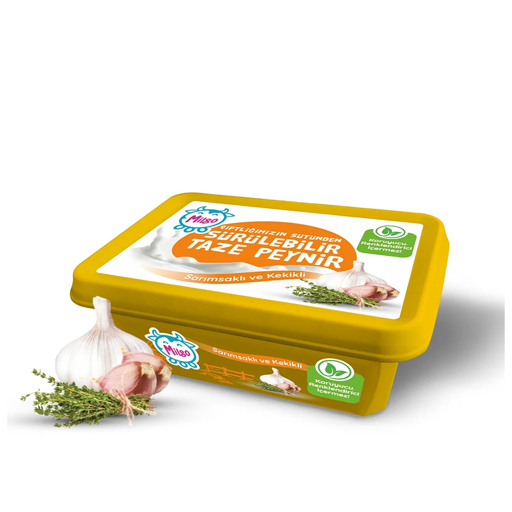 Milgo Fresh Garlic &amp; Thyme Spreadable Cheese brings the rich creaminess of Turkish dairy together with the bold aroma of garlic and thyme.