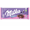 Experience the delightful fusion of creamy Milka Alpine milk chocolate, crunchy Oreo cookies, and a sweet strawberry filling with the Milka Oreo Sandwich Strawberry.