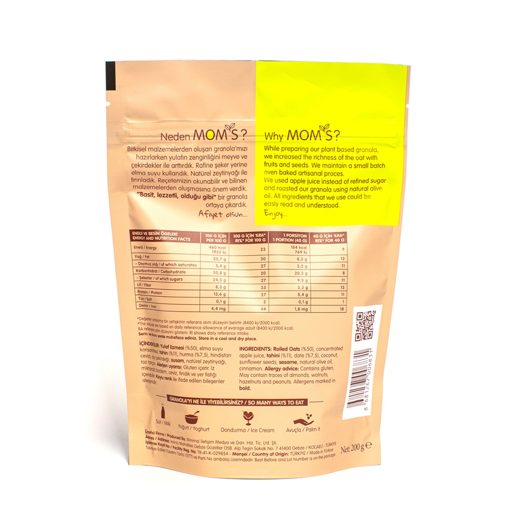Mom's Natural Foods Tahin & Date Granola brings together wholesome oats, rich sesame tahini, and naturally sweet dates for a nourishing Mediterranean-style breakfast.