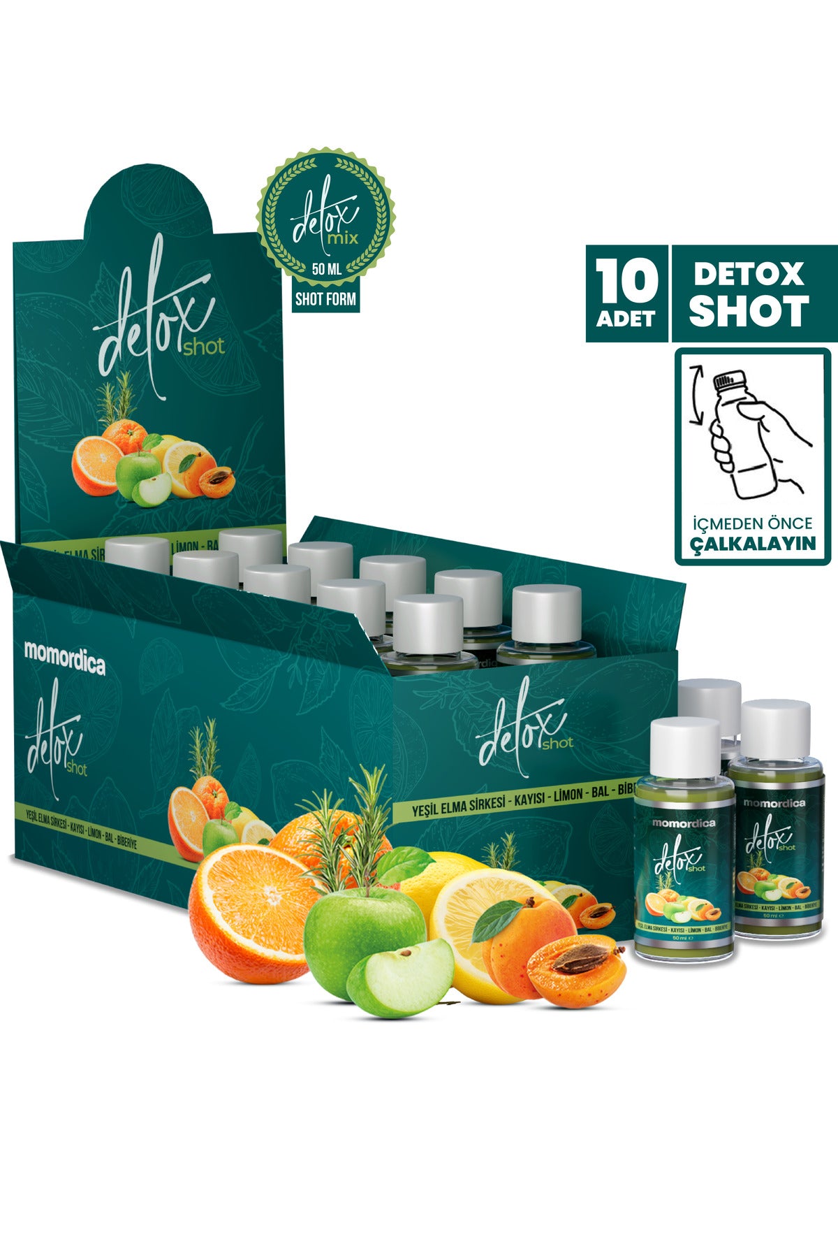 MOMORDICA DetoxMix Shot is a convenient liquid herbal blend formulated with Green Apple Vinegar, fruit extracts, and traditional botanical ingredients.