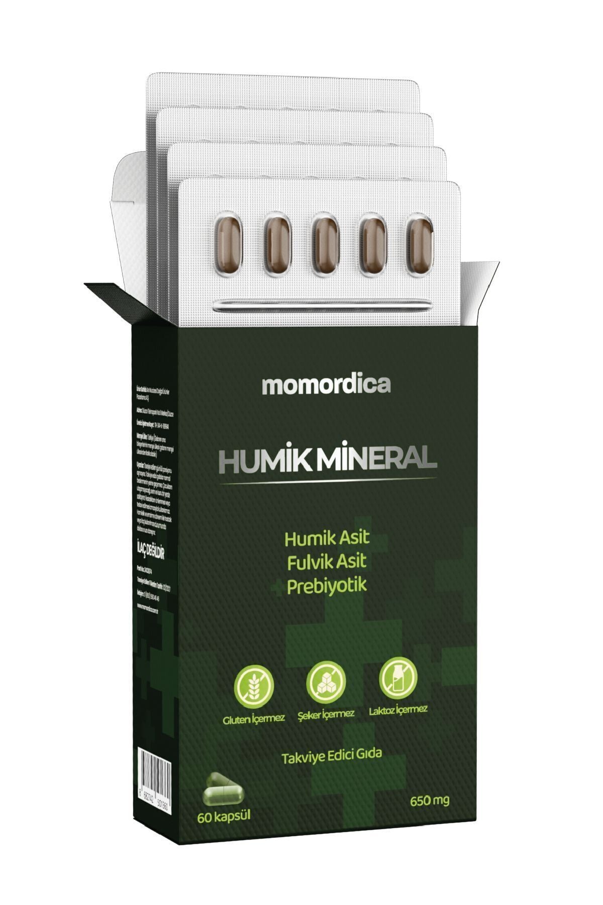 MOMORDICA Humic Fulvic Acid Capsule provides a balanced blend of Humic Acid and Fulvic Acid, complemented with a prebiotic component to support digestive balance and overall wellness.