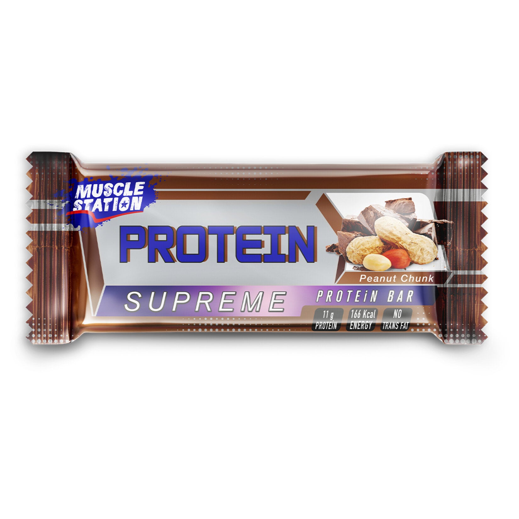 Muscle Station Supreme Peanut Protein Bar is a convenient, high-protein snack designed to support your active lifestyle.