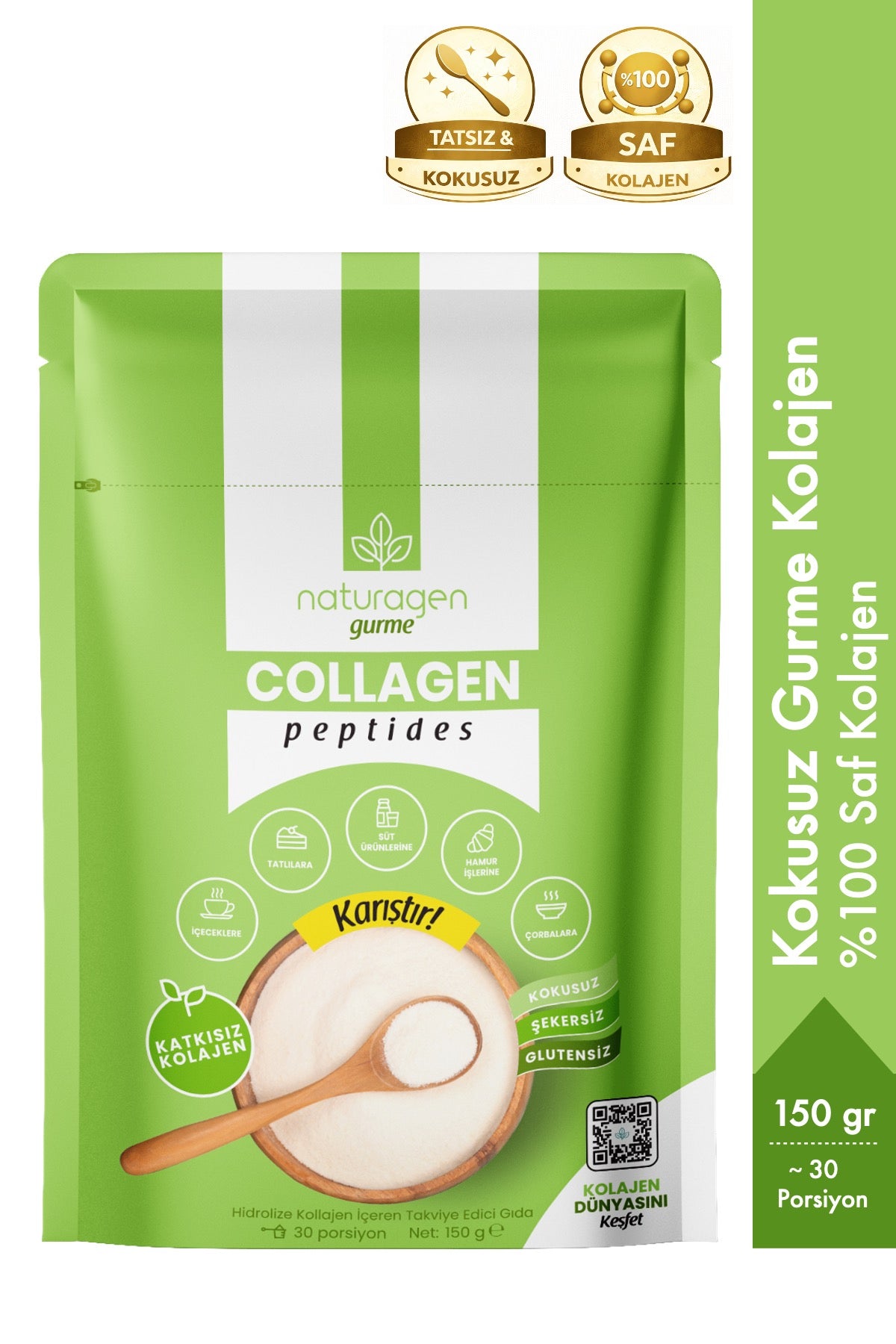 Naturagen Hydrolyzed Collagen Peptides Type I & Type III is a high-protein dietary supplement providing 5000 mg of hydrolyzed collagen per serving.